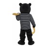 Cool Black Bear With Striped Shirt Mascot Costume