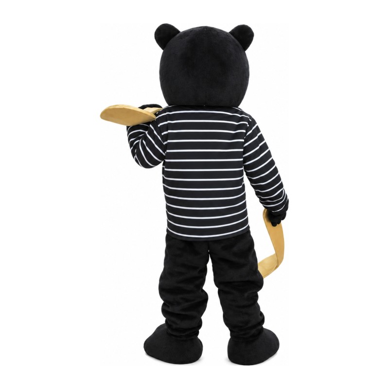 Cool Black Bear With Striped Shirt Mascot Costume