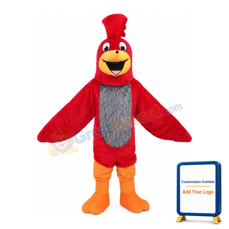 Happy Smiling Grey & Red Bird Mascot Costume