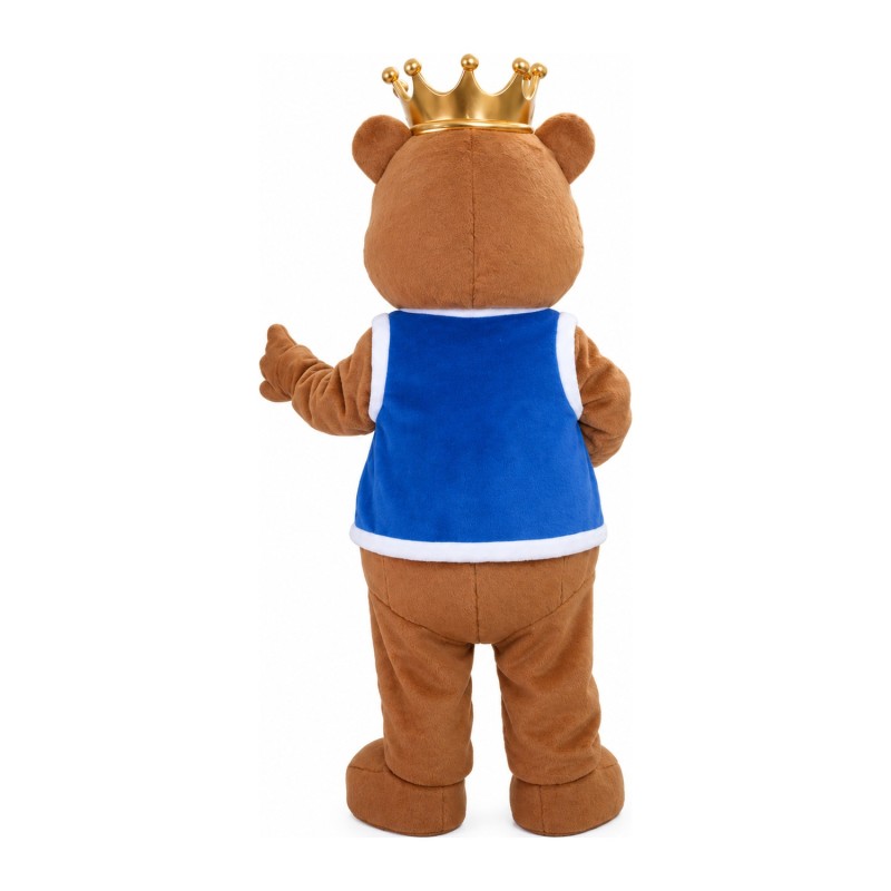 Furry Brown Crown Bear With Blue Maga Mascot Costume
