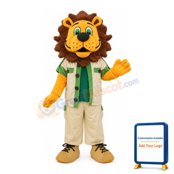 Cartoon Orange Lion With Casual Outfit Mascot Costume