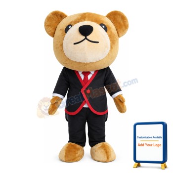 Brown Bear With Suit Mascot Costume