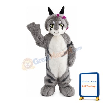 Interesting Long Fur Grey Dog Mascot Costume