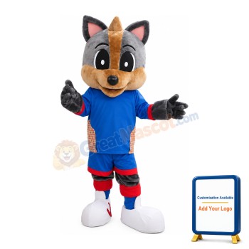 Cute Grey Fox With Blue Set Mascot Costume
