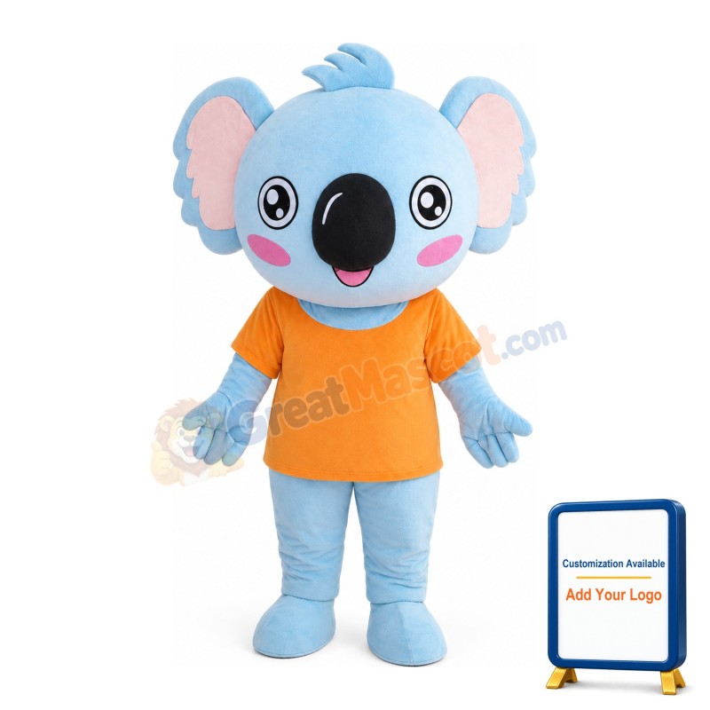 Light Blue Koala With Orange Top Mascot Costume