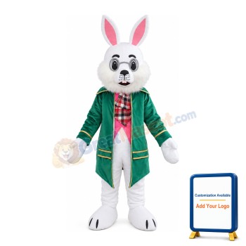 Ceremonial Rabbit With Green Windbreaker Mascot Costume