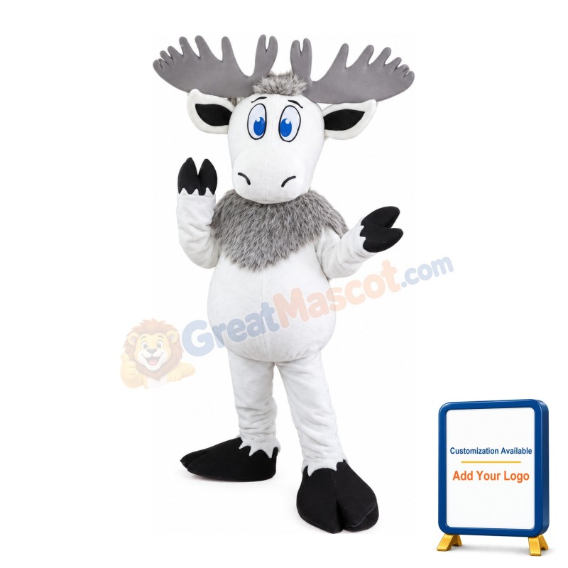 Customized White & Grey Moose Mascot Costume
