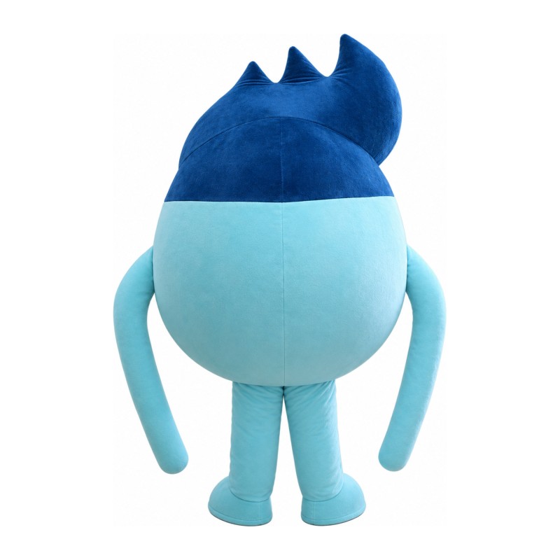 Sky Blue Round Doll With Dark Blue Hair Mascot Costume