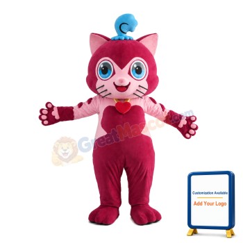 Lovely Smiling Fuchsia Cat Mascot Costume