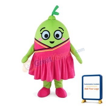 Green Lemon Girl With Pink Dress Mascot Costume