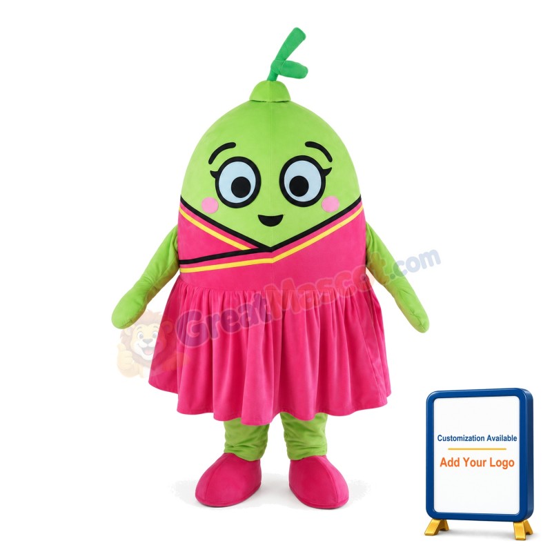 Green Lemon Girl With Pink Dress Mascot Costume