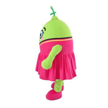 Green Lemon Girl With Pink Dress Mascot Costume