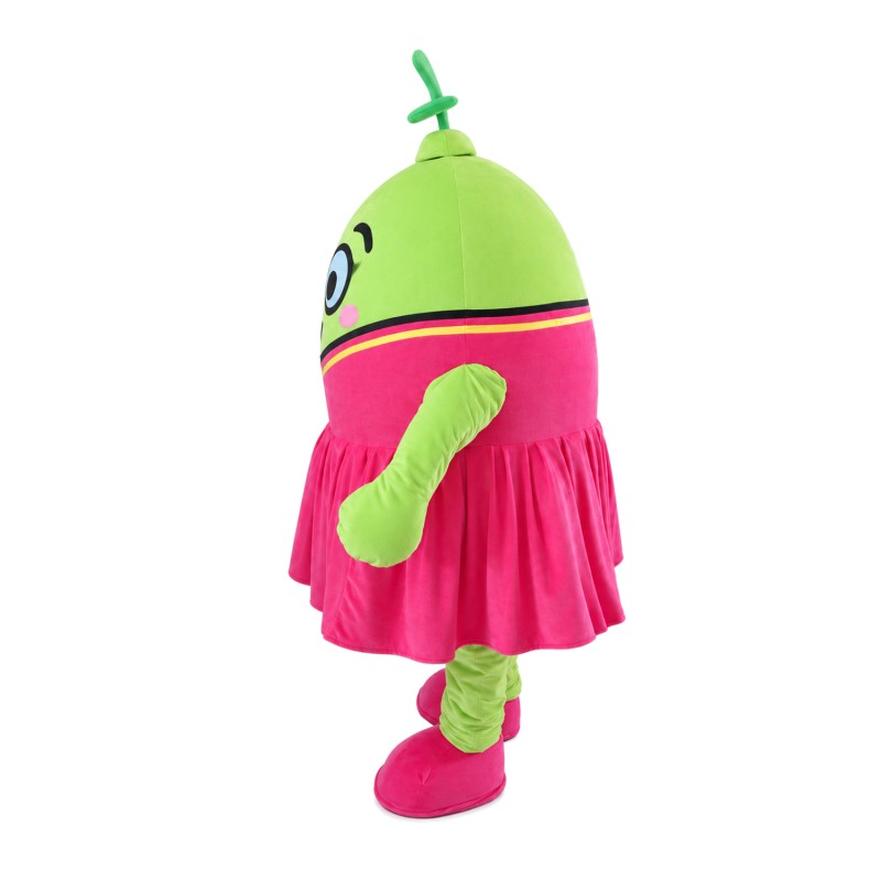 Green Lemon Girl With Pink Dress Mascot Costume