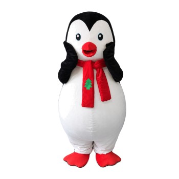 Friendly Penguin With Red Scarf Mascot Costume
