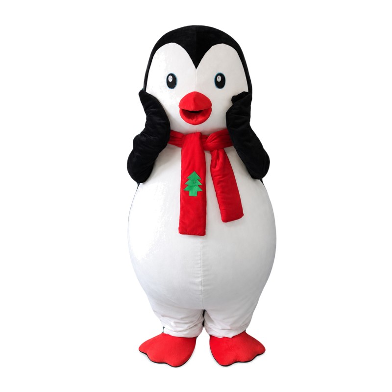 Friendly Penguin With Red Scarf Mascot Costume