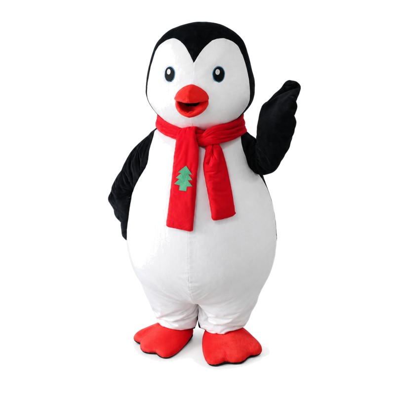 Friendly Penguin With Red Scarf Mascot Costume