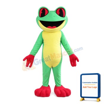 Cartoon Green & Yellow Frog Mascot Costume