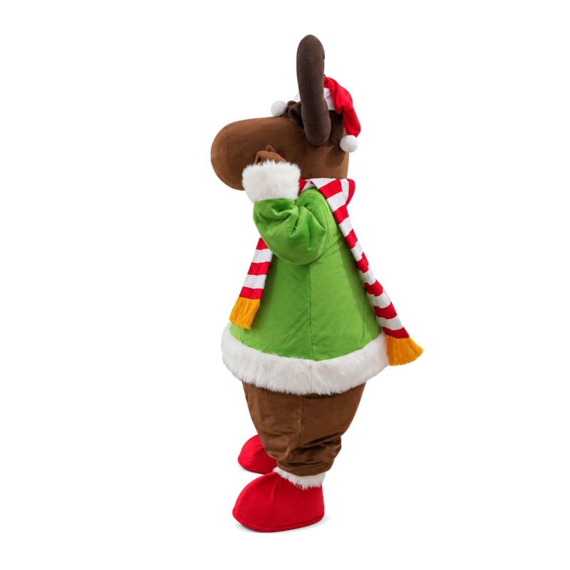 Christmas Elk With Green Coat Mascot Costume