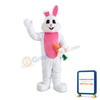 White & Pink Rabbit Holding Carrot Mascot Costume