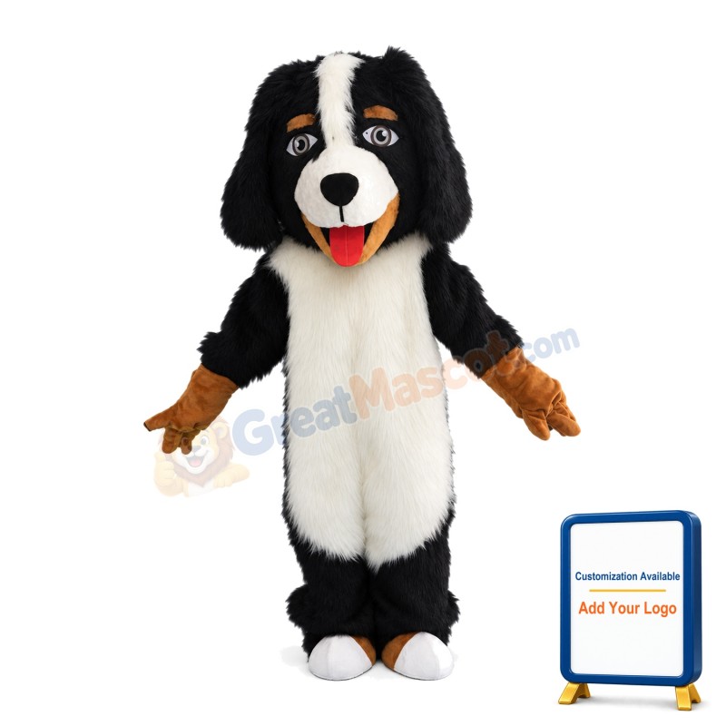 Honest Long Fur White & Black Dog Mascot Costume