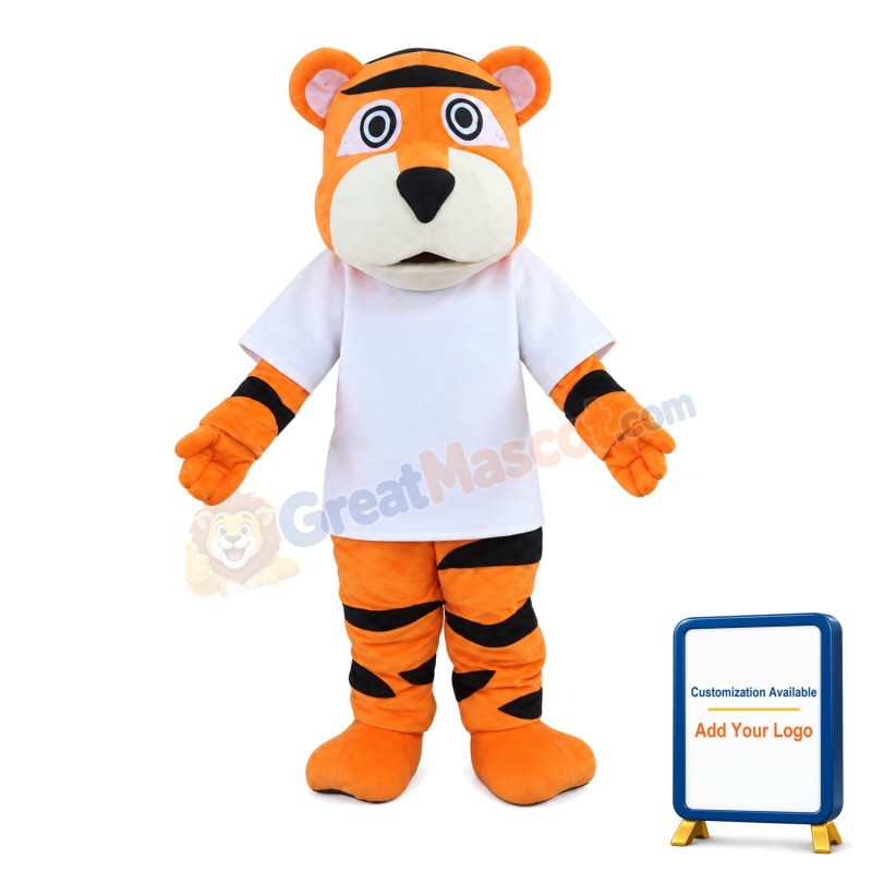 Sports Tiger With White Shirt Mascot Costume