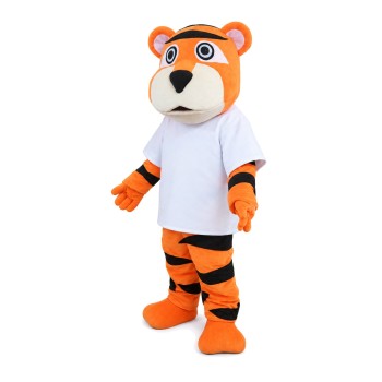 Sports Tiger With White Shirt Mascot Costume