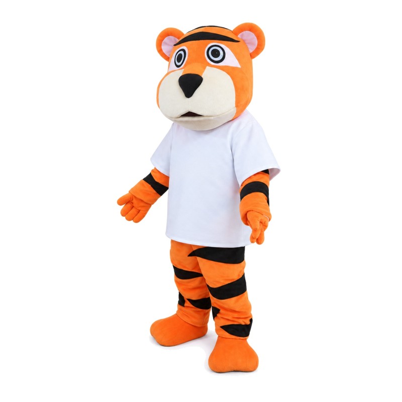 Sports Tiger With White Shirt Mascot Costume