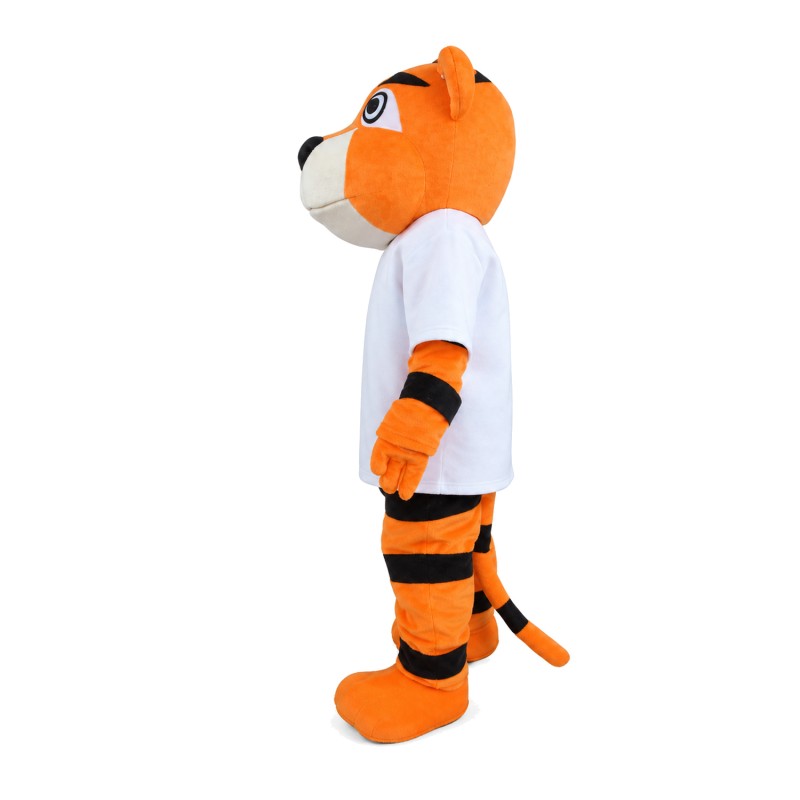 Sports Tiger With White Shirt Mascot Costume