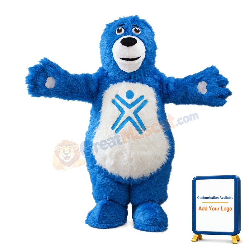 Strong Long Fur Blue Bear Mascot Costume