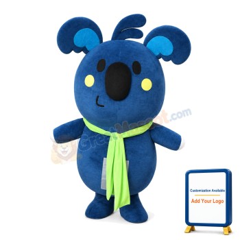 Naughty Grey Blue Koala With Green Tape Mascot Costume