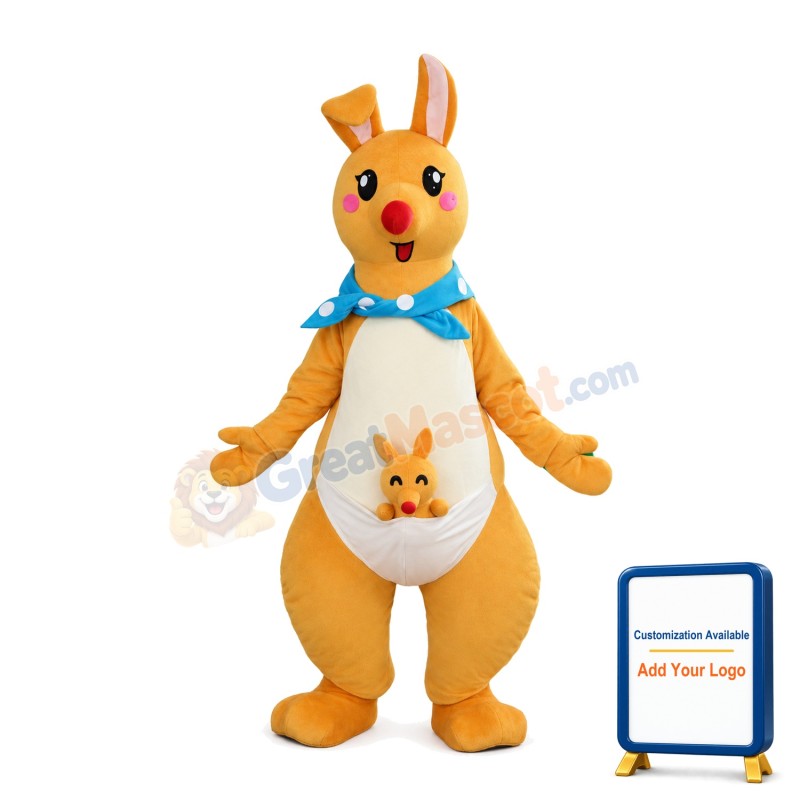 Yellow Kangaroo Mother And Little Baby Mascot Costume