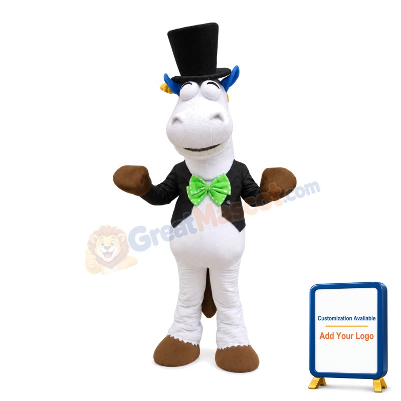 Gentleman Horse With Tuxedo And Bowler Hat Mascot Costume