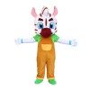 White Pattern Tiger With Brown Overalls Mascot Costume
