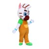White Pattern Tiger With Brown Overalls Mascot Costume