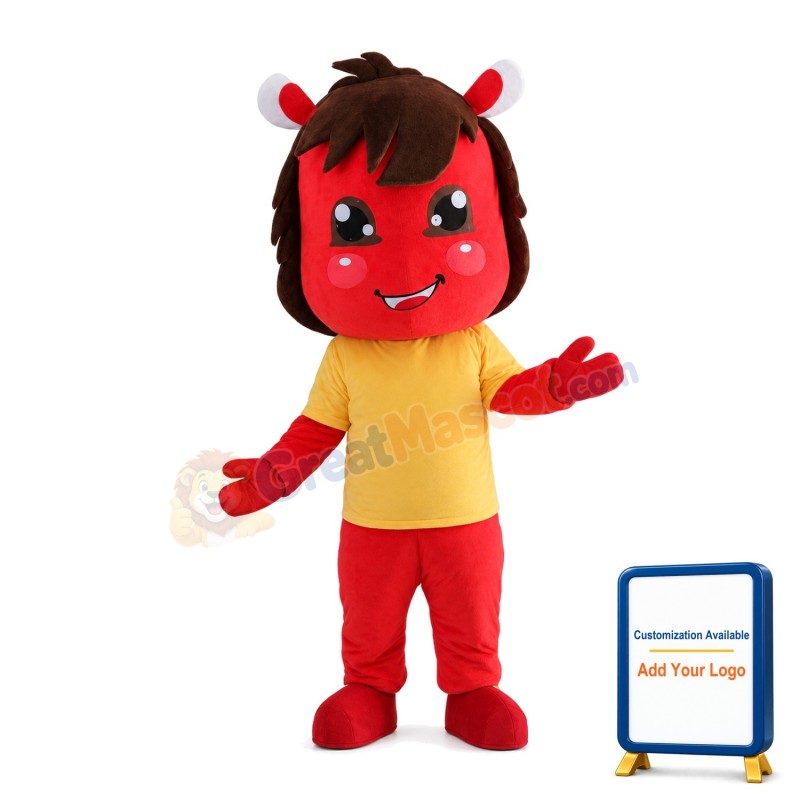 Happy Red Kid With Yellow Top Mascot Costume
