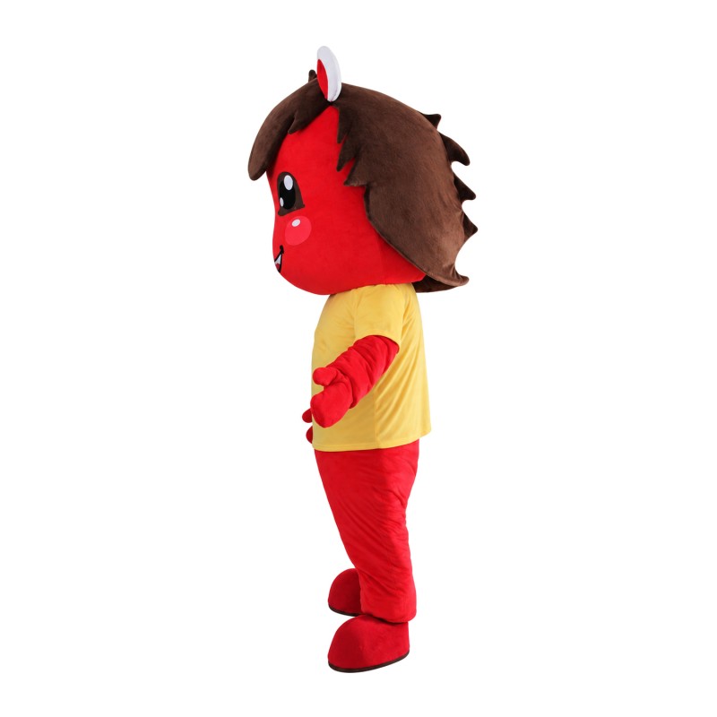 Happy Red Kid With Yellow Top Mascot Costume