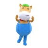Fat Cartoon Brown Horse With Blue Rompers Mascot Costume