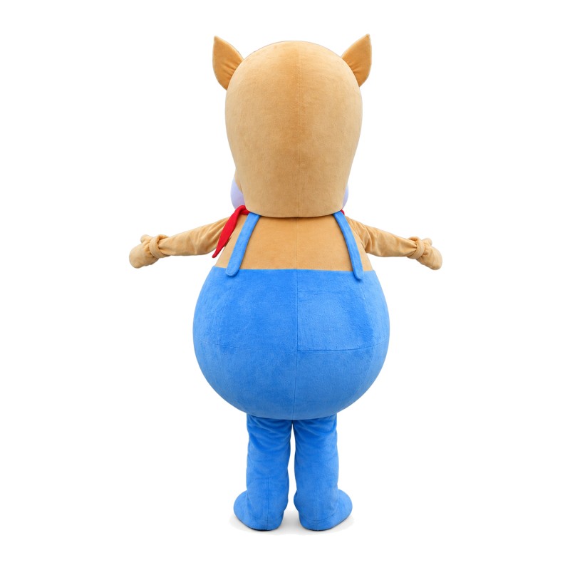 Fat Cartoon Brown Horse With Blue Rompers Mascot Costume