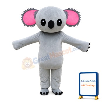 New Grey Koala With Pink Gear Shaped Ears Mascot Costume
