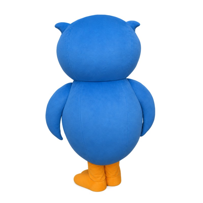 Blue Owl With Glasses Mascot Costume For Annual Celebration