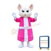Dancing White Mouse With Pink Dress Mascot Costume