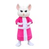 Dancing White Mouse With Pink Dress Mascot Costume