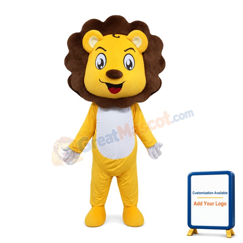 Adult Cartoon Happy Yellow Lion Mascot Costume