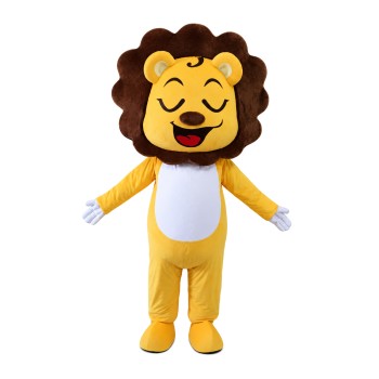 Adult Cartoon Happy Yellow Lion Mascot Costume