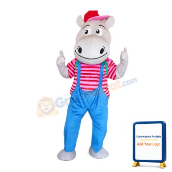 Fashion Design Funny Hippo With Striped Shirt Mascot Costume