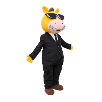 Adult Style Horse In Black Suit And Sunglasses Mascot Costume