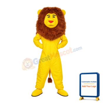 Funny Yellow Lion With Long Brown Mane Mascot Costume