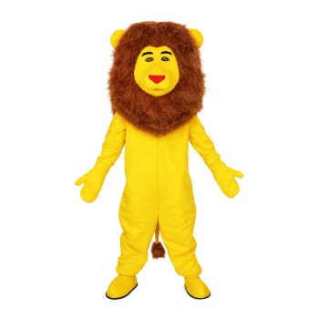 Funny Yellow Lion With Long Brown Mane Mascot Costume