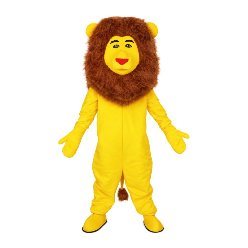 Funny Yellow Lion With Long Brown Mane Mascot Costume