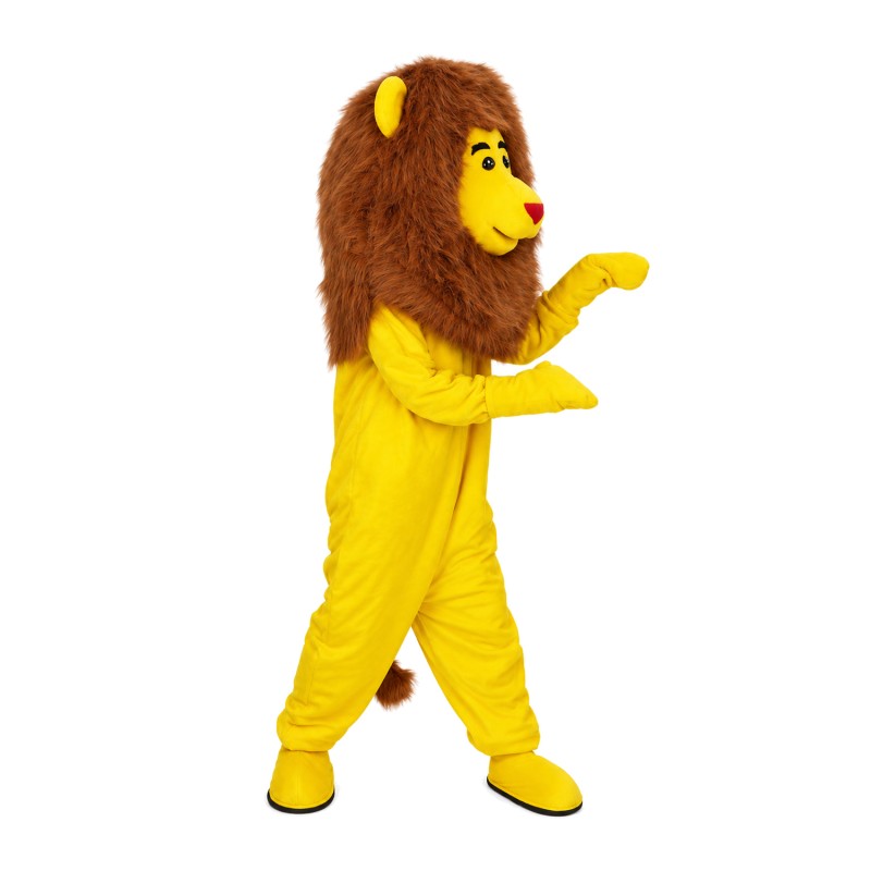 Funny Yellow Lion With Long Brown Mane Mascot Costume
